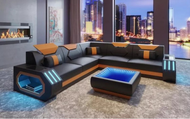 Design-Eckcouch Ecksofa Wunnzëmmer Miwwelen Liederpolster Couch Sofa