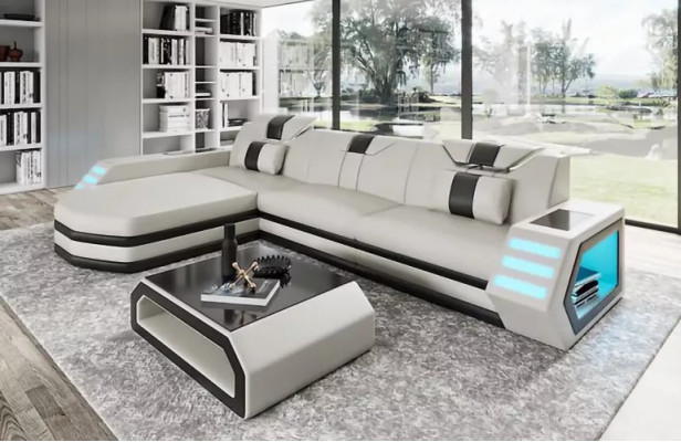 Design Ecksofa Wunnzëmmer Miwwelen Eckcouch Liederpolster Canapé Sofa
