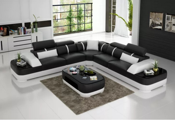 Design Miwwelen Eckcouch Ecksofa Wunnzëmmer Liederpolster Canapé Sofa
