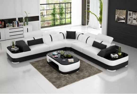 Design Miwwelen Eckcouch Ecksofa Wunnzëmmer Liederpolster Canapé Sofa