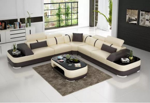 Design Miwwelen Eckcouch Ecksofa Wunnzëmmer Liederpolster Canapé Sofa