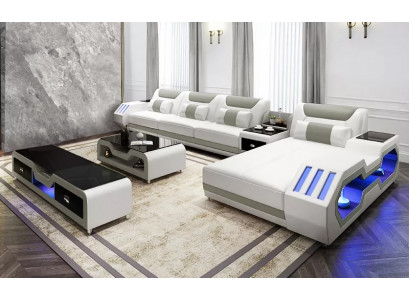 Ledercouch LED beliicht Designer Eckcouch Polster Eckgarnitur Sofa 2stéckeg