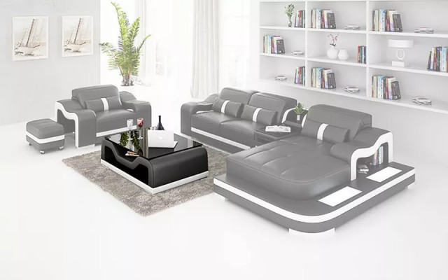 Moderne Eckcouch Couch an L-Form Dekosessel, Salon Dësch, Hocker, Eckcouch, Polstersëtz
