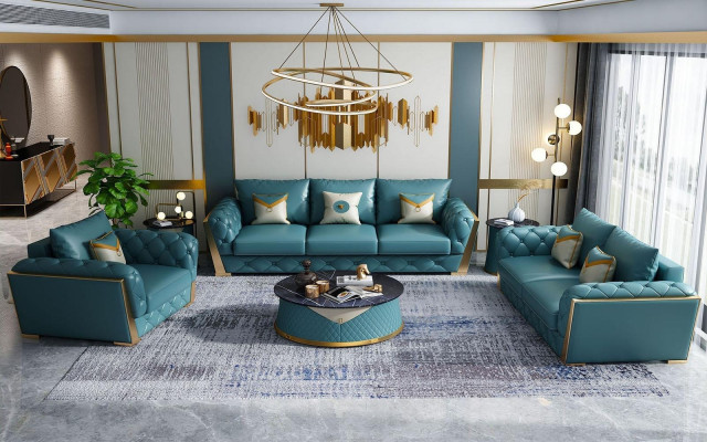 Sofagarnitur 5-stéck Set Sëtz Polster Garnituren 2x Säitendëscher Sofa Dësch neit