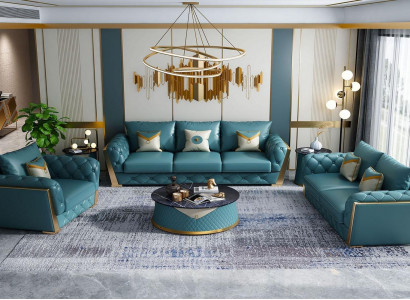 Sofagarnitur 5-stéck Set Sëtz Polster Garnituren 2x Säitendëscher Sofa Dësch neit