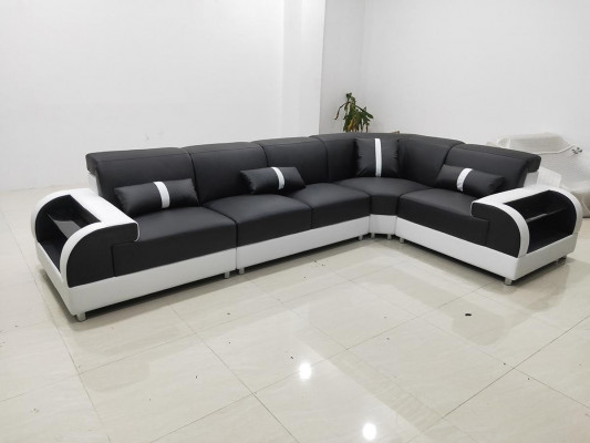 Ledersofa L-Form Canapé Wunnlandschaft Ecksofa Design Garnitur Modern Sofa USB