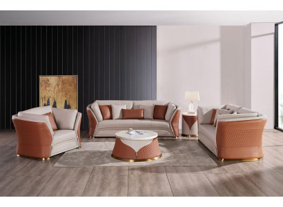 Wunnlandschaft Sofa Polster Sofasëtzung 3+2+1 Sëtzer Niewendësch Couchtisch