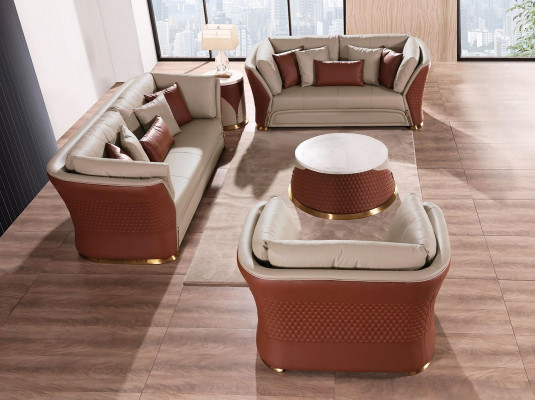Wunnlandschaft Sofa Polster Sofasëtzung 3+2+1 Sëtzer Niewendësch Couchtisch