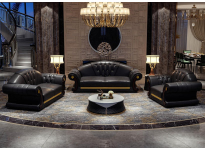 Chesterfield Sofa Garnitur Komplett Set Sofa 6-teil. Sitzkëssen Niewechen Dësch Dësch