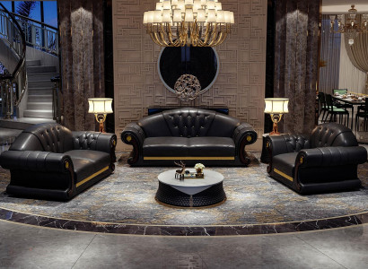 Chesterfield Sofa Garnitur Komplett Set Sofa 6-teil. Sitzkëssen Niewechen Dësch Dësch