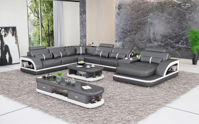 Wunnlandschaft Canapé Polstersofa Garnitur 3 Stéck Set Dësch Sideboard