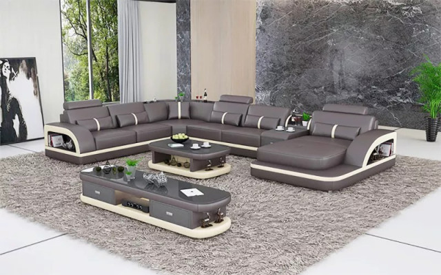 Wunnlandschaft Canapé Polstersofa Garnitur 3 Stéck Set Dësch Sideboard