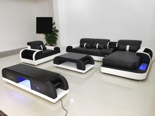 Canapé Ecksofa Lieder Wunnlandschaft Garnitur Design Modern Sofa L-Form Dësch