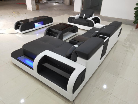 Canapé Ecksofa Lieder Wunnlandschaft Garnitur Design Modern Sofa L-Form Dësch