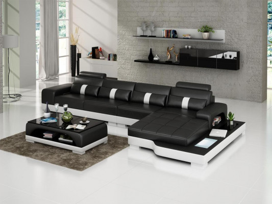 Lieder-Canapé L-Form Canapé Wunnlandschaft Eckcanapé Garnitur Design Modern Canapé USB Nei