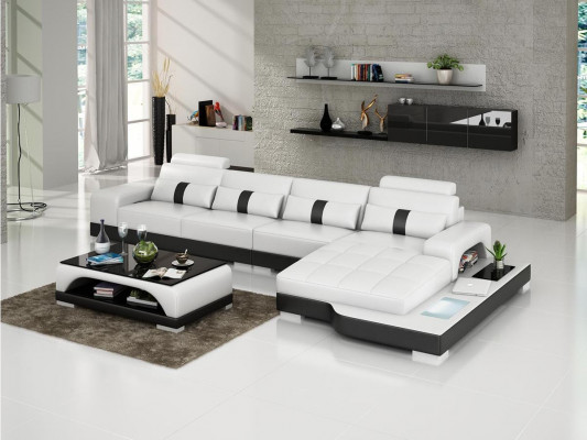 Lieder-Canapé L-Form Canapé Wunnlandschaft Eckcanapé Garnitur Design Modern Canapé USB Nei