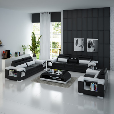 Ledercouch Sofasett 321 Design Modern Sofa USB Sëtzer Sofen