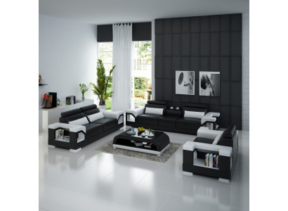 Ledercouch Sofasett 321 Design Modern Sofa USB Sëtzer Sofen