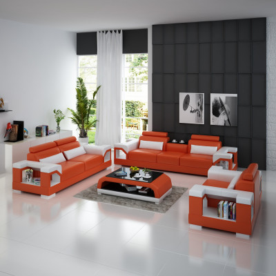 Ledercouch Sofasett 321 Design Modern Sofa USB Sëtzer Sofen