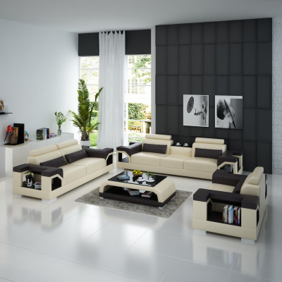Ledercouch Sofasett 321 Design Modern Sofa USB Sëtzer Sofen