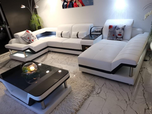 Eckcanapé U-Form Couchdësch Polster Garnitur Wunnlandschaft Design Eckcanapé Lieder USB