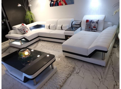 Eckcanapé U-Form Couchdësch Polster Garnitur Wunnlandschaft Design Eckcanapé Lieder USB