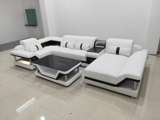 Eckcanapé U-Form Couchdësch Polster Garnitur Wunnlandschaft Design Eckcanapé Lieder USB