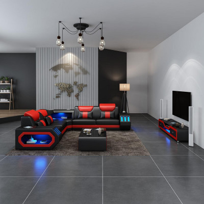L Form Designer Wunnlandschaft Polstersofa Ecksofa Eck Garnitur Sofa Canapé Ecke Led