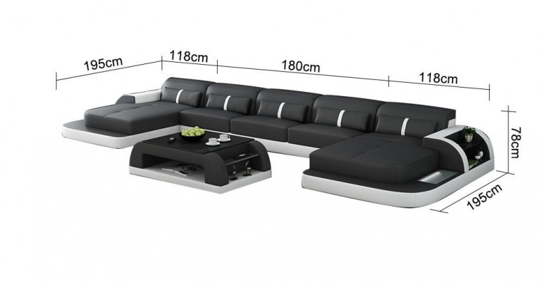 Ecksofa Ledersofa mat USB Grouss U-Form Wunnlandschaft Sofa Couch Garnitur Lieder nei