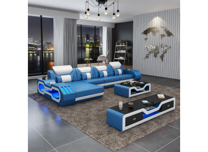 Designer Wunnlandschaft Polster L-Form Ecksofa Eck Garnitur Sofa Couch Eck Led.