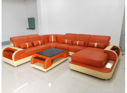 Wunnlandschaft u Form Liederdivan Polster Ecksofa Sofa Couch Lieder Textil USB nei