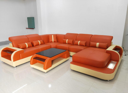 Wunnlandschaft u Form Liederdivan Polster Ecksofa Sofa Couch Lieder Textil USB nei