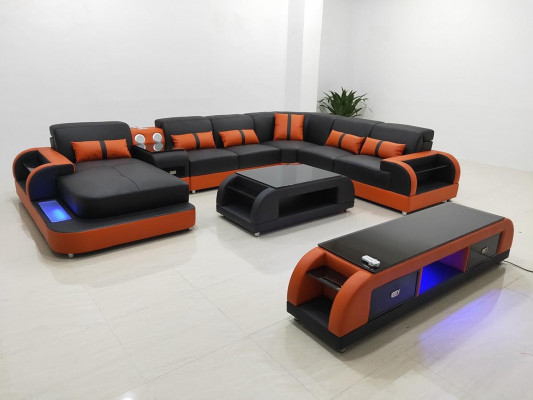 Wunnlandschaft u Form Liederdivan Polster Ecksofa Sofa Couch Lieder Textil USB nei