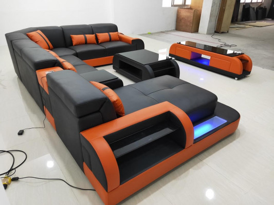 Wunnlandschaft u Form Liederdivan Polster Ecksofa Sofa Couch Lieder Textil USB nei