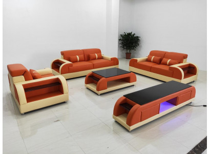Design Sofagarnitur 3 2 1 Sëtzer Dësch 4 Stéck Wunnzëmmer Set USB Komplett