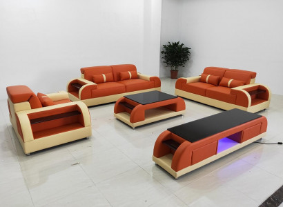 Design Sofagarnitur 3 2 1 Sëtzer Dësch 4 Stéck Wunnzëmmer Set USB Komplett