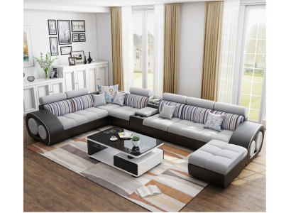 Designer Sofa Canapé Ecksofa mat Hocker Garnitur Polster Wunnlandschaft L-Form