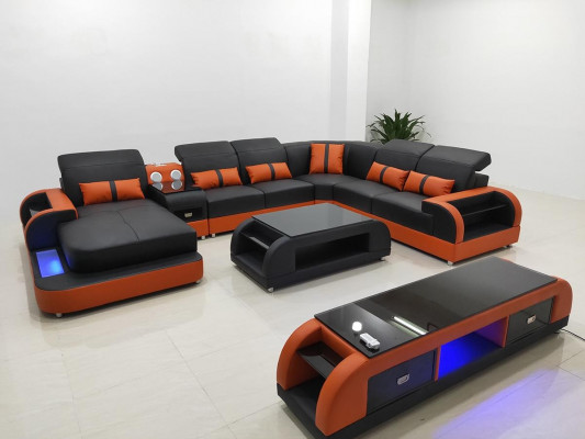 Design-Eckgarnitur Ledersofa Ecksofa Luxus Wohnlandschaft Lieder-Sofa Couch Polster.
