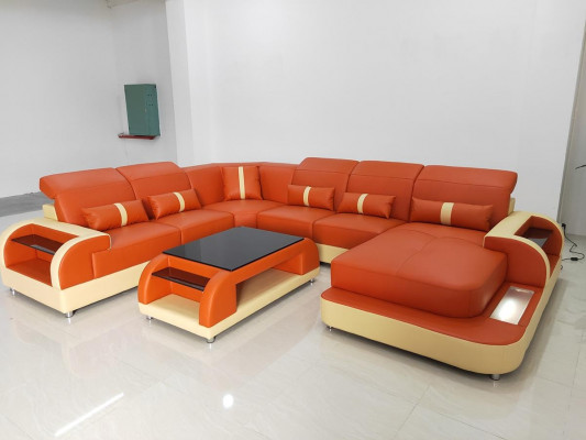 Design-Eckgarnitur Ledersofa Ecksofa Luxus Wohnlandschaft Lieder-Sofa Couch Polster.
