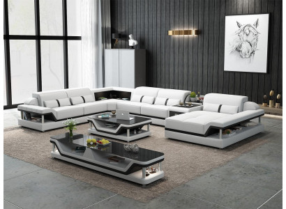 Canapé mat USB Designer Wunnlandschaft U-Form Couch Ecksofa Polstersgarnitur Nei