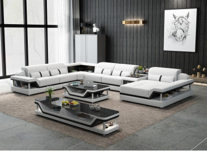 Canapé mat USB Designer Wunnlandschaft U-Form Couch Ecksofa Polstersgarnitur Nei