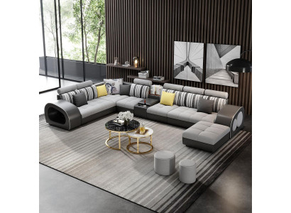 Ledersofa Sofa mat USB Couch Designersofa U Form Eckgarnitur Polsterecke Grouss nei