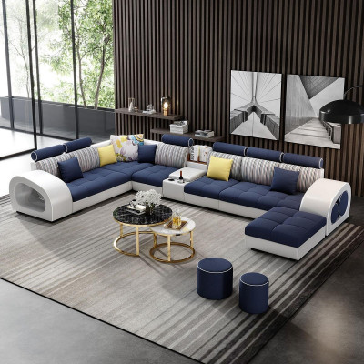 Ledersofa Sofa mat USB Couch Designersofa U Form Eckgarnitur Polsterecke Grouss nei