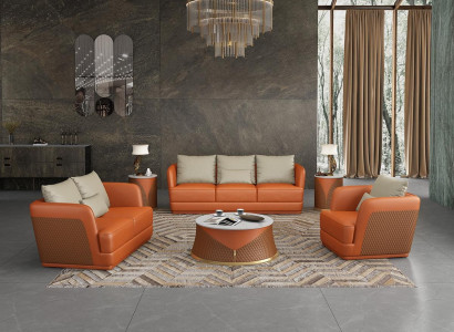 Ledersofa Canapé Wunnlandschaft 3 2 1 Sëtzer Garnitur Design Modern Canapéen Couchen