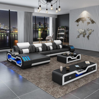 Lieder Modern Canapé Wohnlandschaft Ledersofa Sofagarnitur Canapé L-Form Dësch