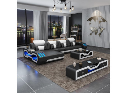 Lieder Modern Canapé Wohnlandschaft Ledersofa Sofagarnitur Canapé L-Form Dësch