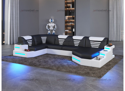 Eck Sofa Canapé Polster Ecke Lieder Canapéen Wunnlandschaft U Form +LED