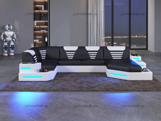 Eck Sofa Canapé Polster Ecke Lieder Canapéen Wunnlandschaft U Form +LED