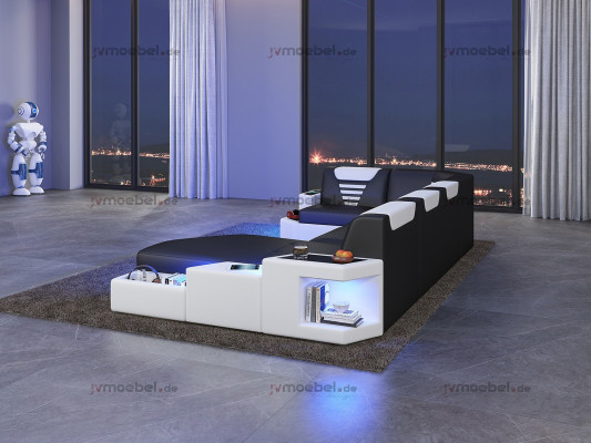 Eck Sofa Canapé Polster Ecke Lieder Canapéen Wunnlandschaft U Form +LED