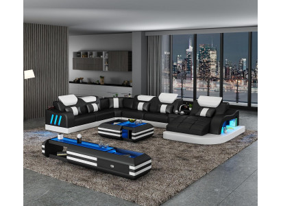Ecksofa Ausgefallene Wohnlandschaft Polster Eckgarnitur Couchen Sofas USB LED